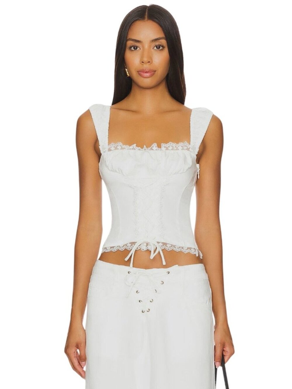 LIONESS Palmer Corset in Porcelain White Small New Womens Sleeveless Tank Top